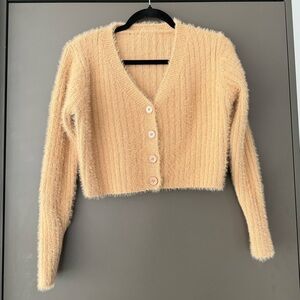 Brown Fuzzy Button Up Sweater/Cardigan Mohair-Inspired Material